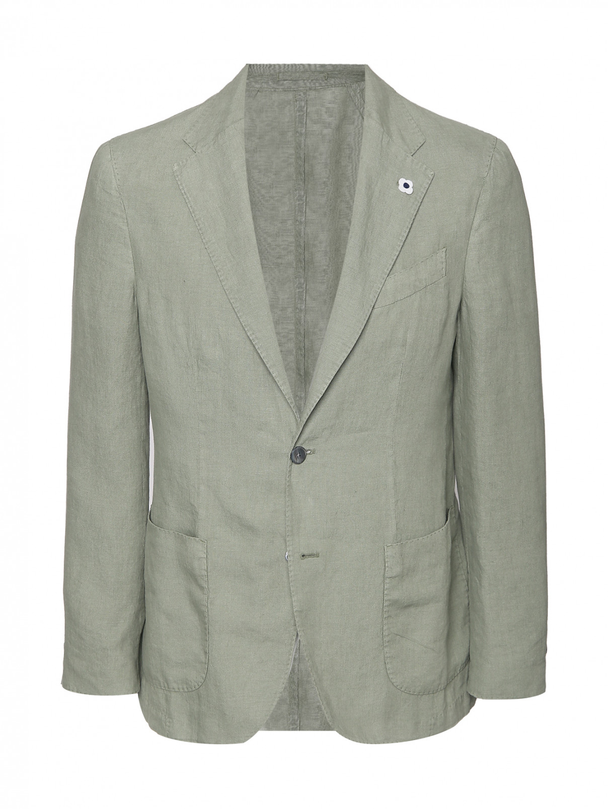 Пиджак из льна с карманами LARDINI  –  Общий вид  – Цвет:  Зеленый