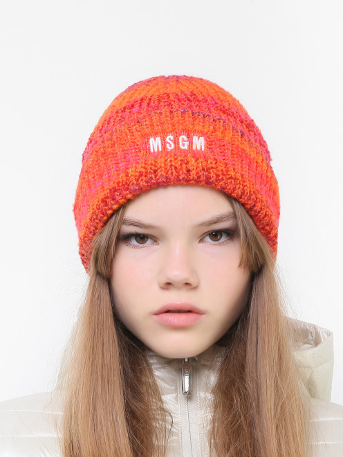 Шапка из смешаной пряжи с логотипом MSGM - МодельОбщийВид