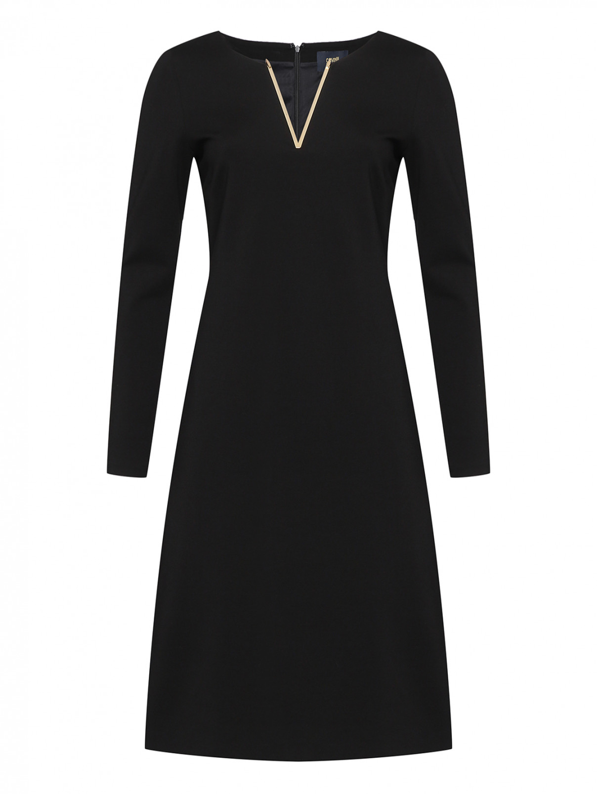 Платье трикотажное с V-образным вырезом Cavalli class  –  Общий вид  – Цвет:  Черный