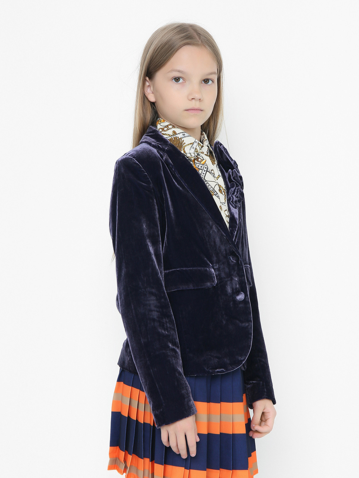 Однобортный жакет из велюра Ermanno Scervino Junior  –  МодельВерхНиз  – Цвет:  Фиолетовый
