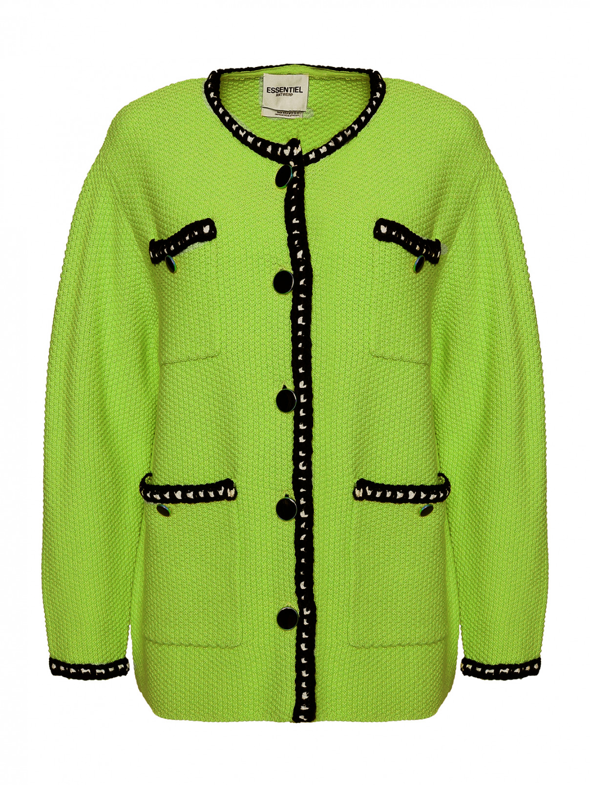 Кардиган из шерсти и хлопка с карманами Essentiel Antwerp  –  Общий вид  – Цвет:  Зеленый