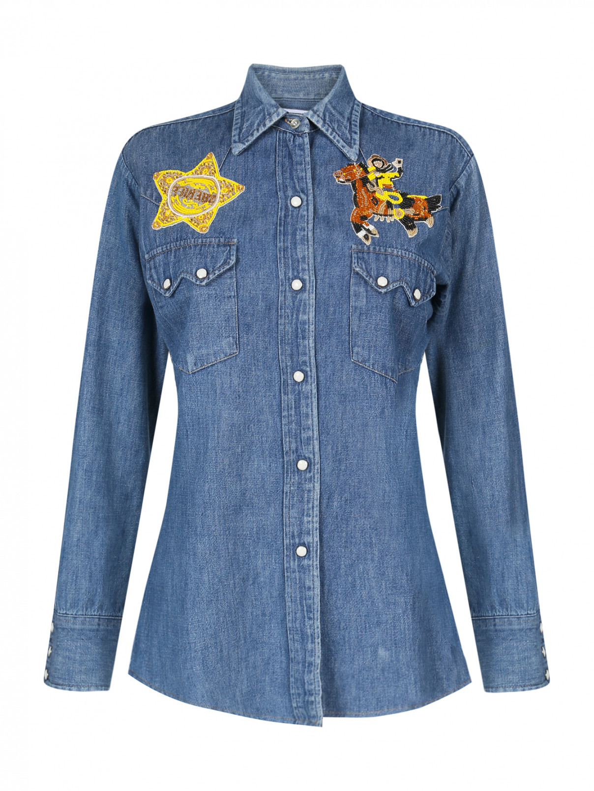 Блуза из денима с аппликацией из бисера Forte Dei Marmi Couture  –  Общий вид  – Цвет:  Синий