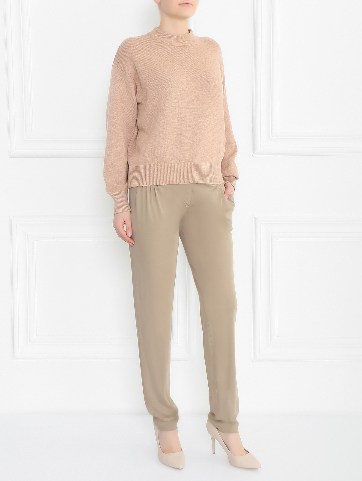 Трикотажные брюки свободного фасона Alberta Ferretti  –  Модель Общий вид  – Цвет:  Бежевый