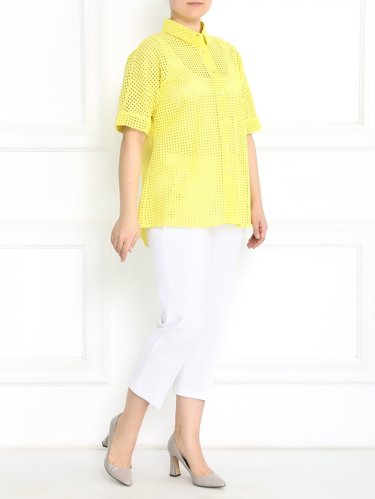 Блуза с коротким рукавом из ткани с перфорацией Marina Sport  –  Модель Общий вид  – Цвет:  Желтый