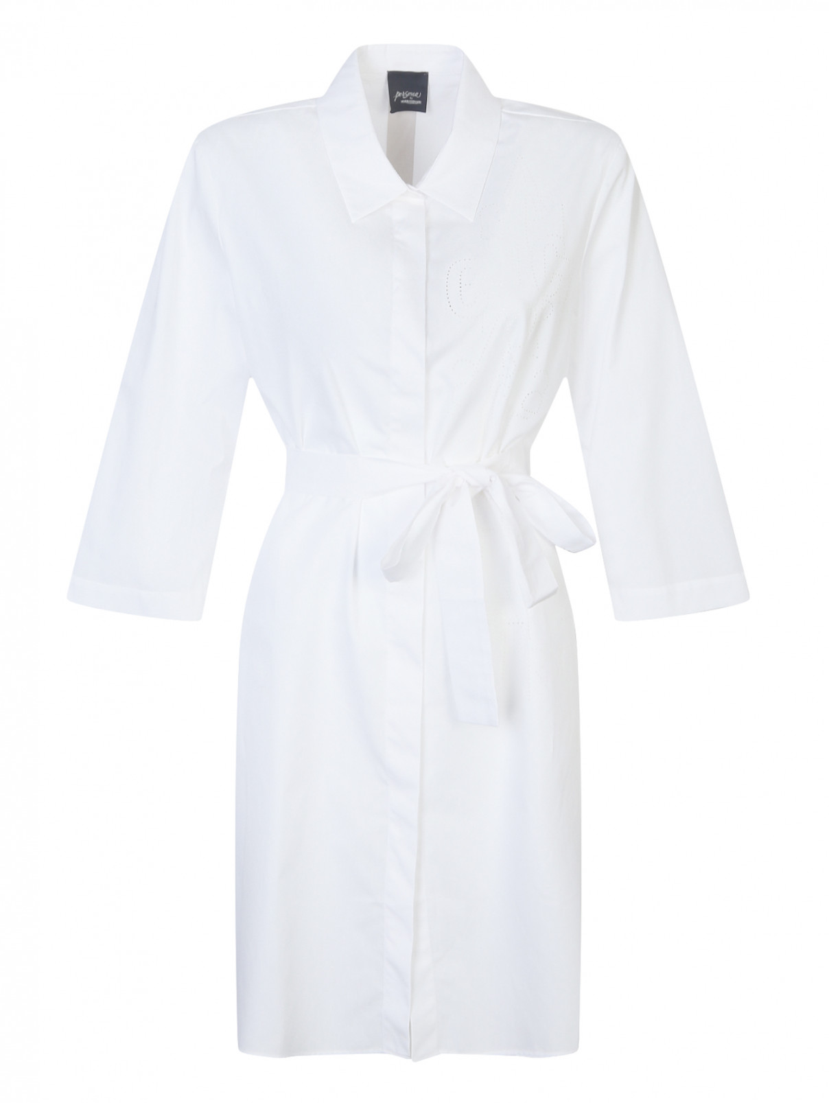Платье-рубашка из хлопка с узором Persona by Marina Rinaldi  –  Общий вид  – Цвет:  Белый