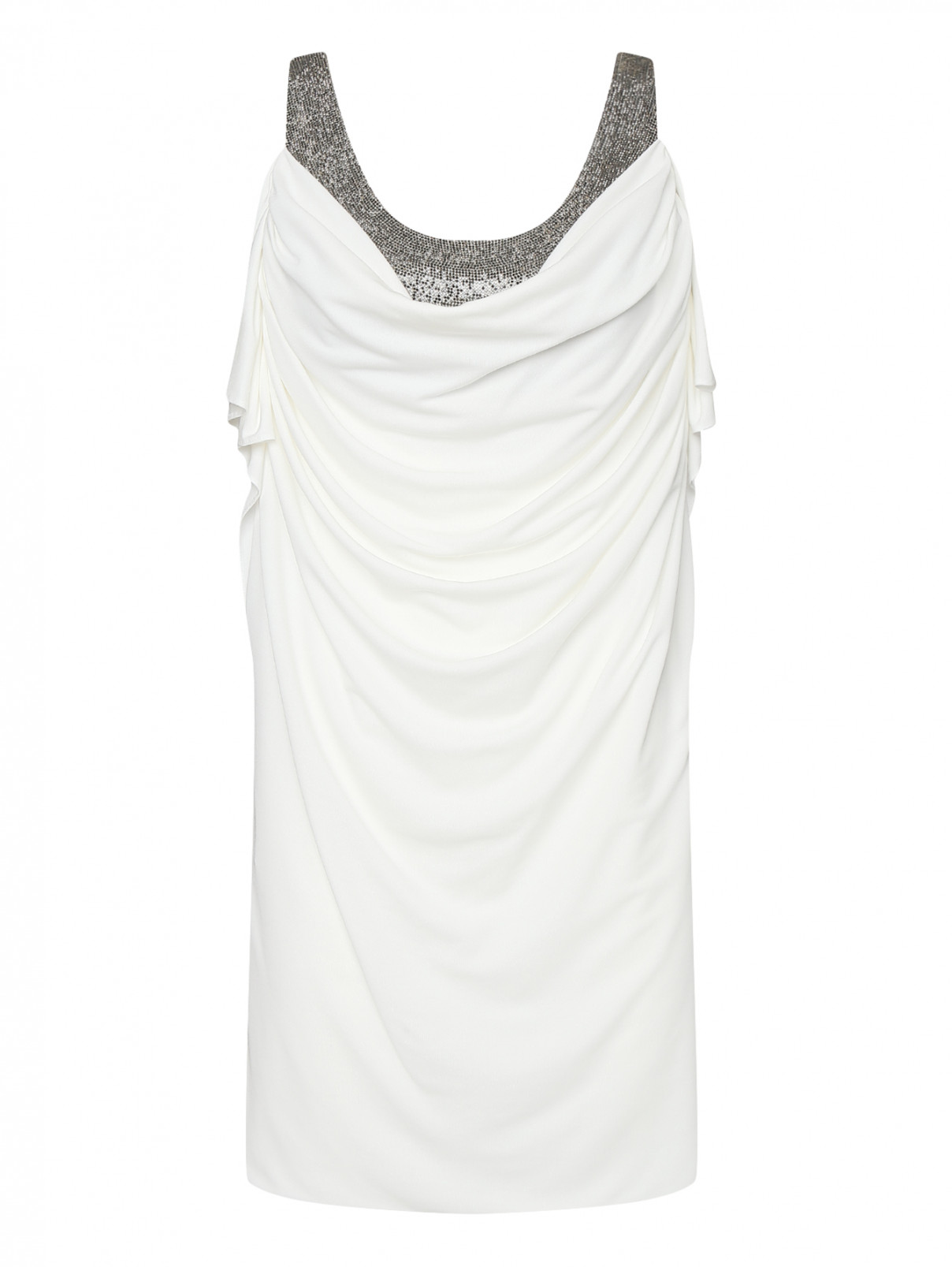 Платье-мини декорированное стразами Philosophy di Lorenzo Serafini  –  Общий вид  – Цвет:  Белый