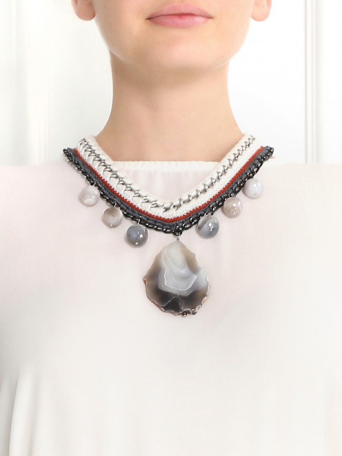 Ожерелье из текстиля с камнями - Модель Общий вид1