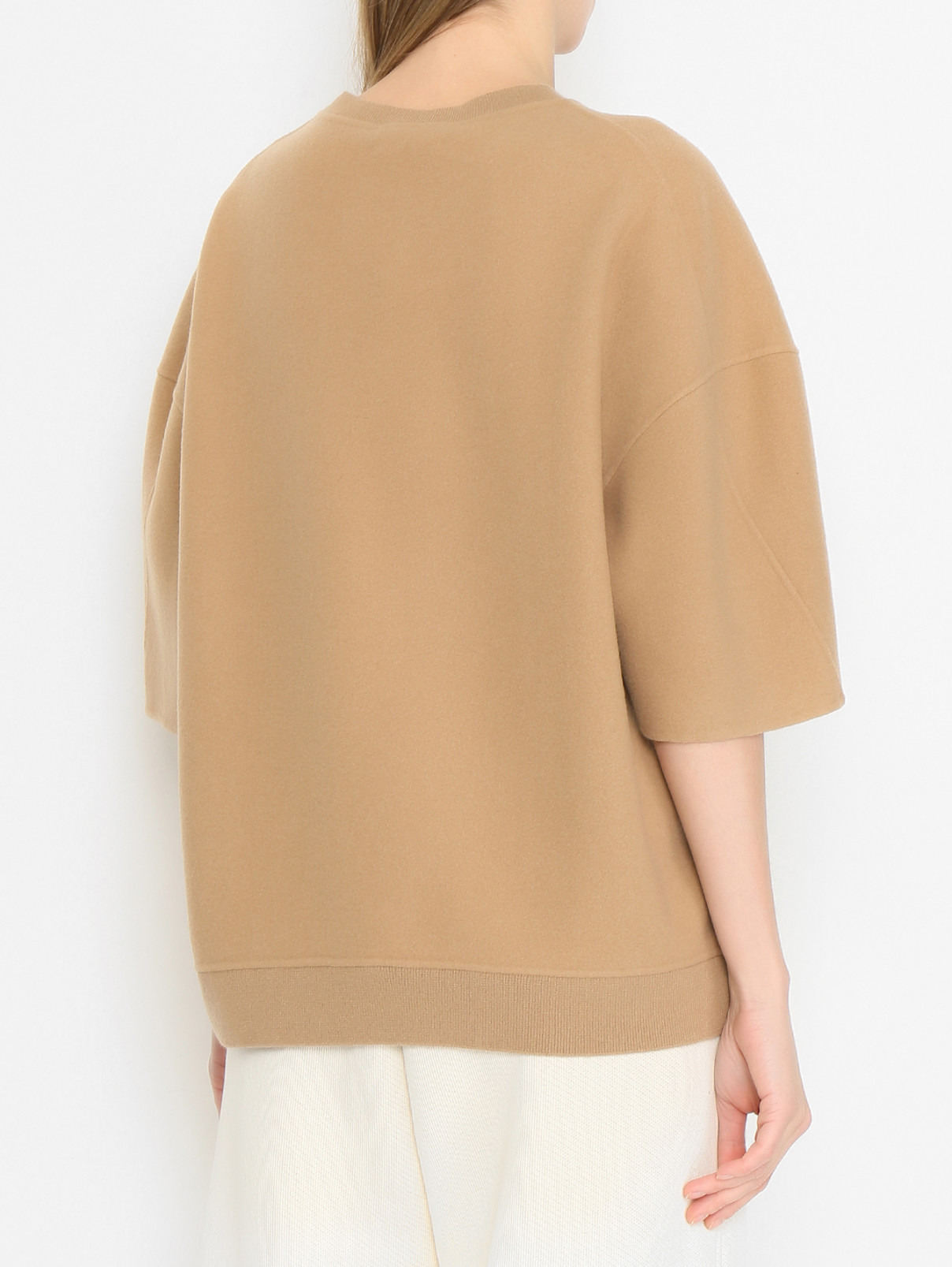 Толстовка из шерсти и кашемира с короткими рукавами Max Mara  –  МодельВерхНиз1  – Цвет:  Бежевый