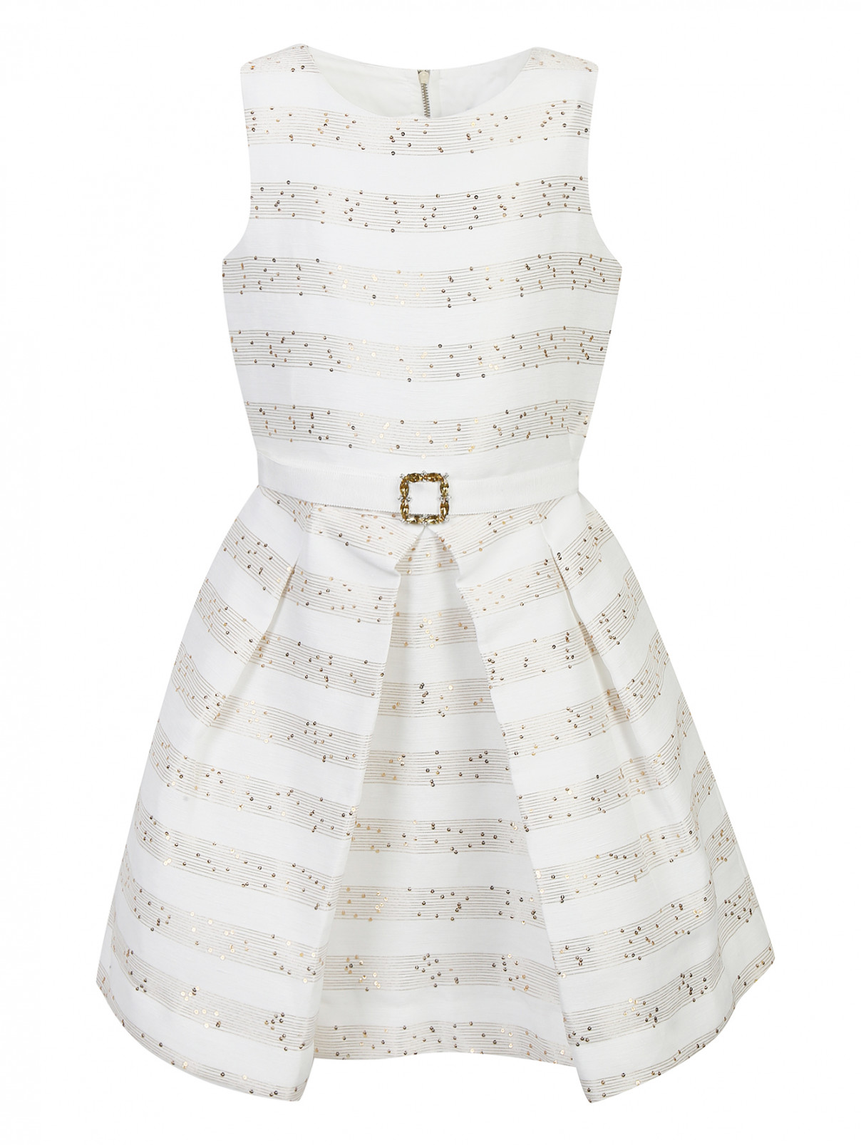 Платье из жаккарда с поясом MiMiSol  –  Общий вид  – Цвет:  Белый