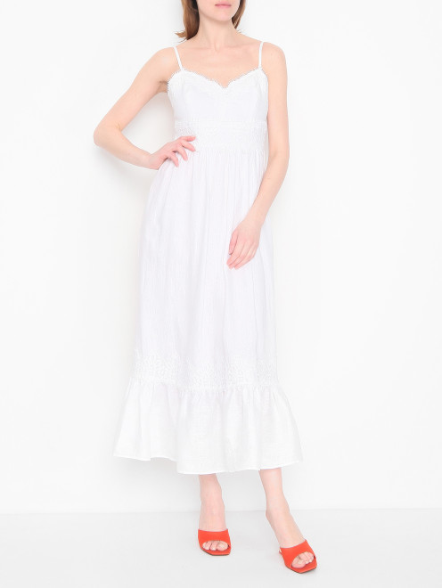 Платье-миди из льна с кружевной отделкой Luisa Spagnoli - МодельОбщийВид