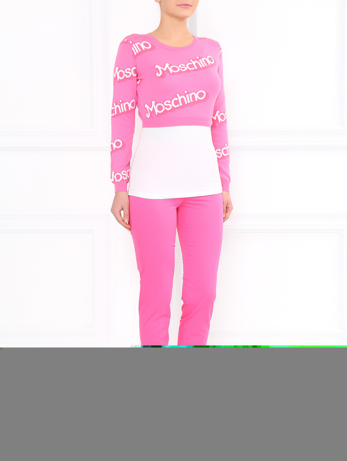 Зауженные брюки из хлопка Moschino  –  Модель Общий вид  – Цвет:  Розовый
