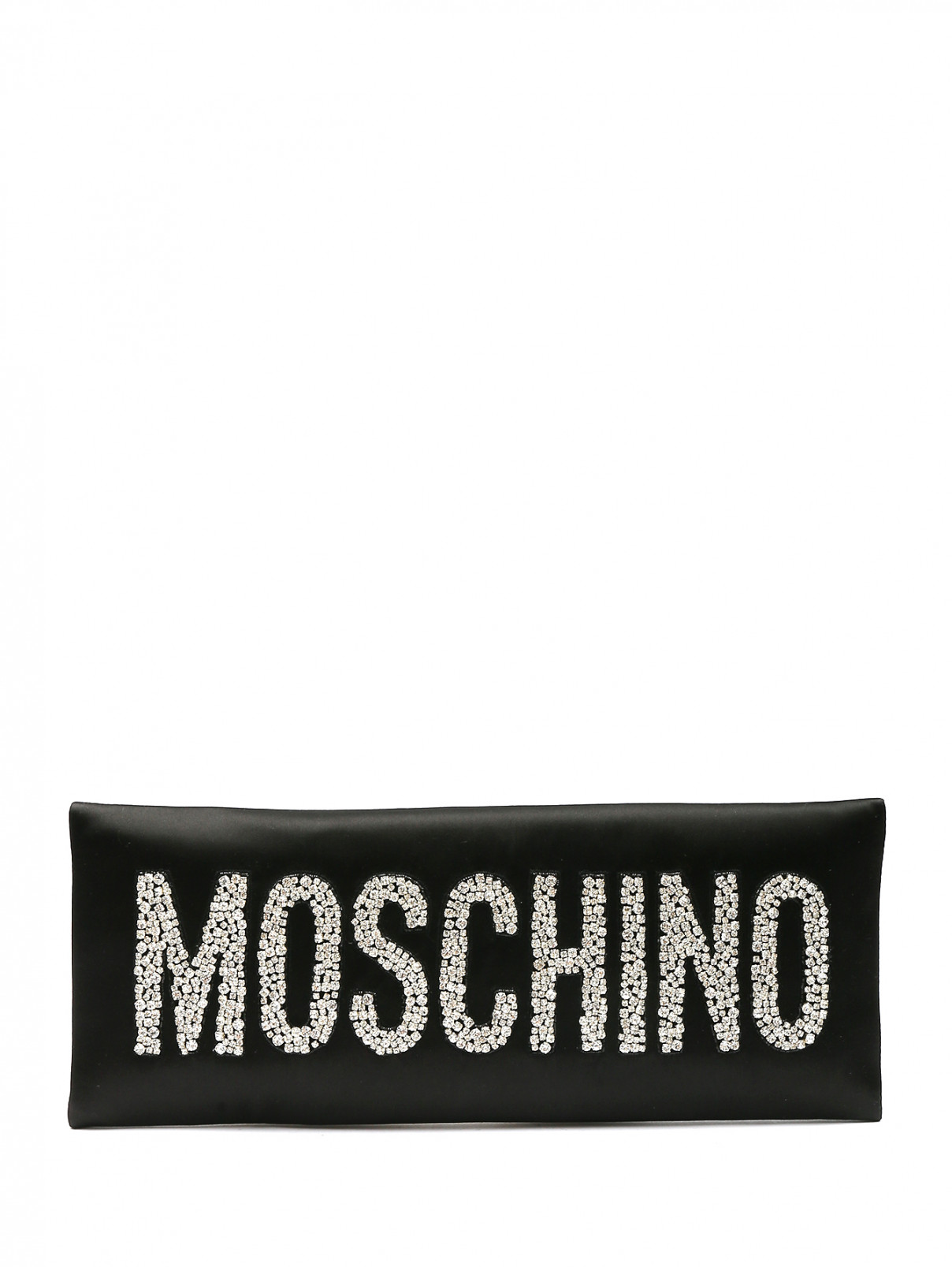 Клатч из атласа с декором стразами Moschino  –  Общий вид  – Цвет:  Черный