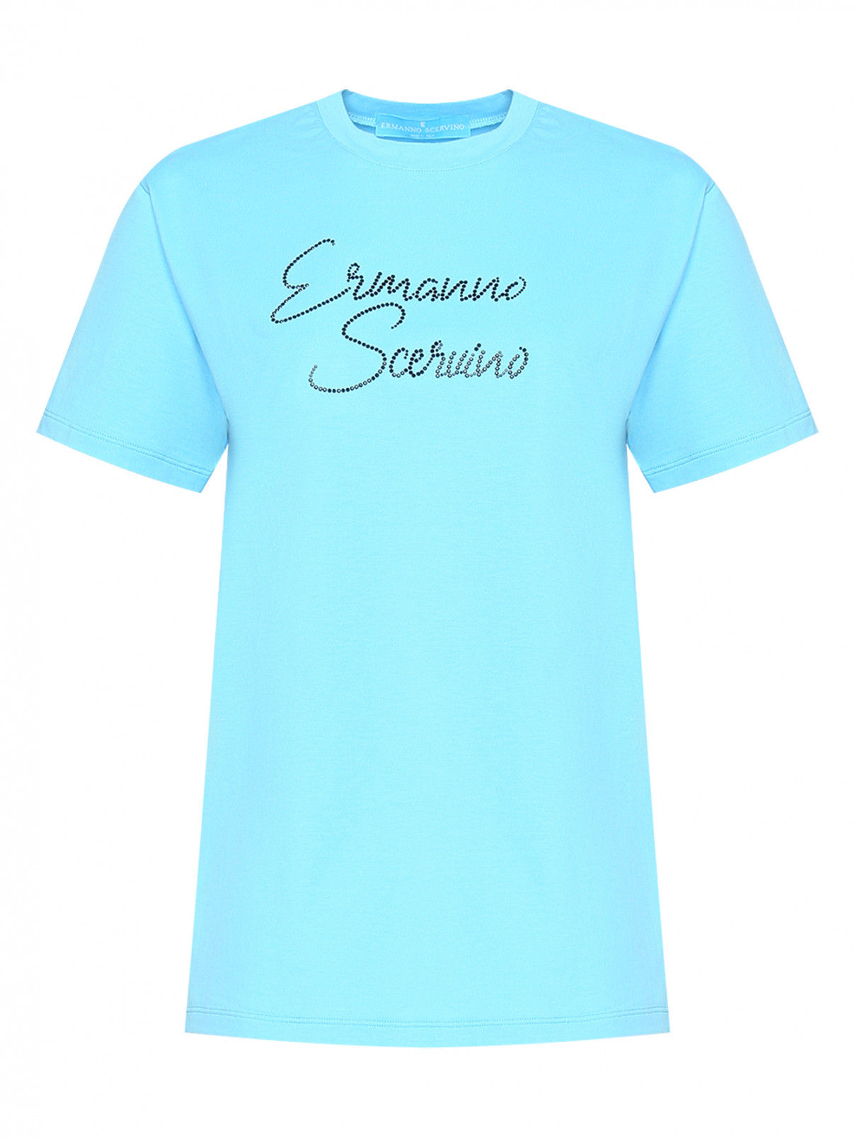 Футболка из хлопка с логотипом Ermanno Scervino  –  Общий вид  – Цвет:  Синий