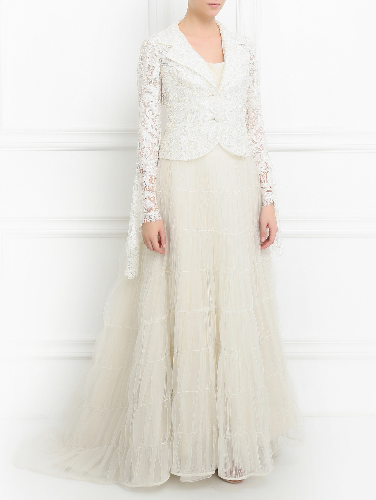 Платье-макси с кружевным пиджаком Mariella Burani  –  Модель Общий вид  – Цвет:  Белый