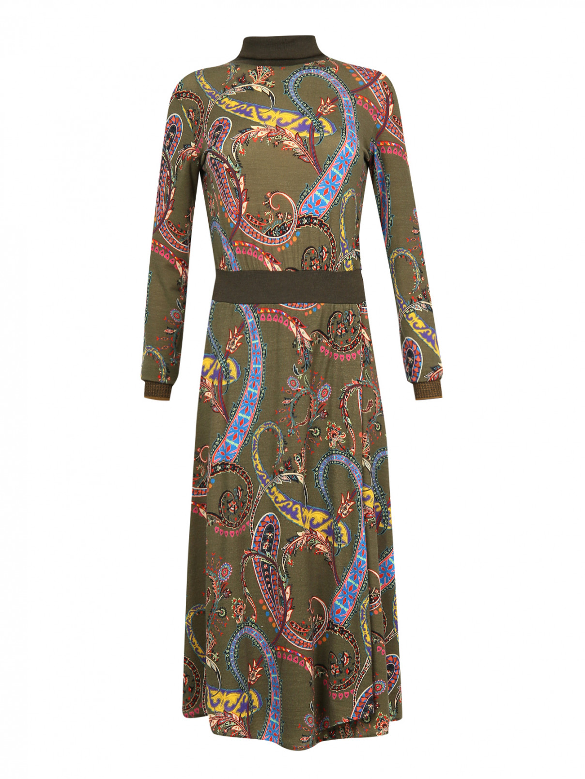 Платье-миди из шерсти с узором Etro  –  Общий вид  – Цвет:  Узор
