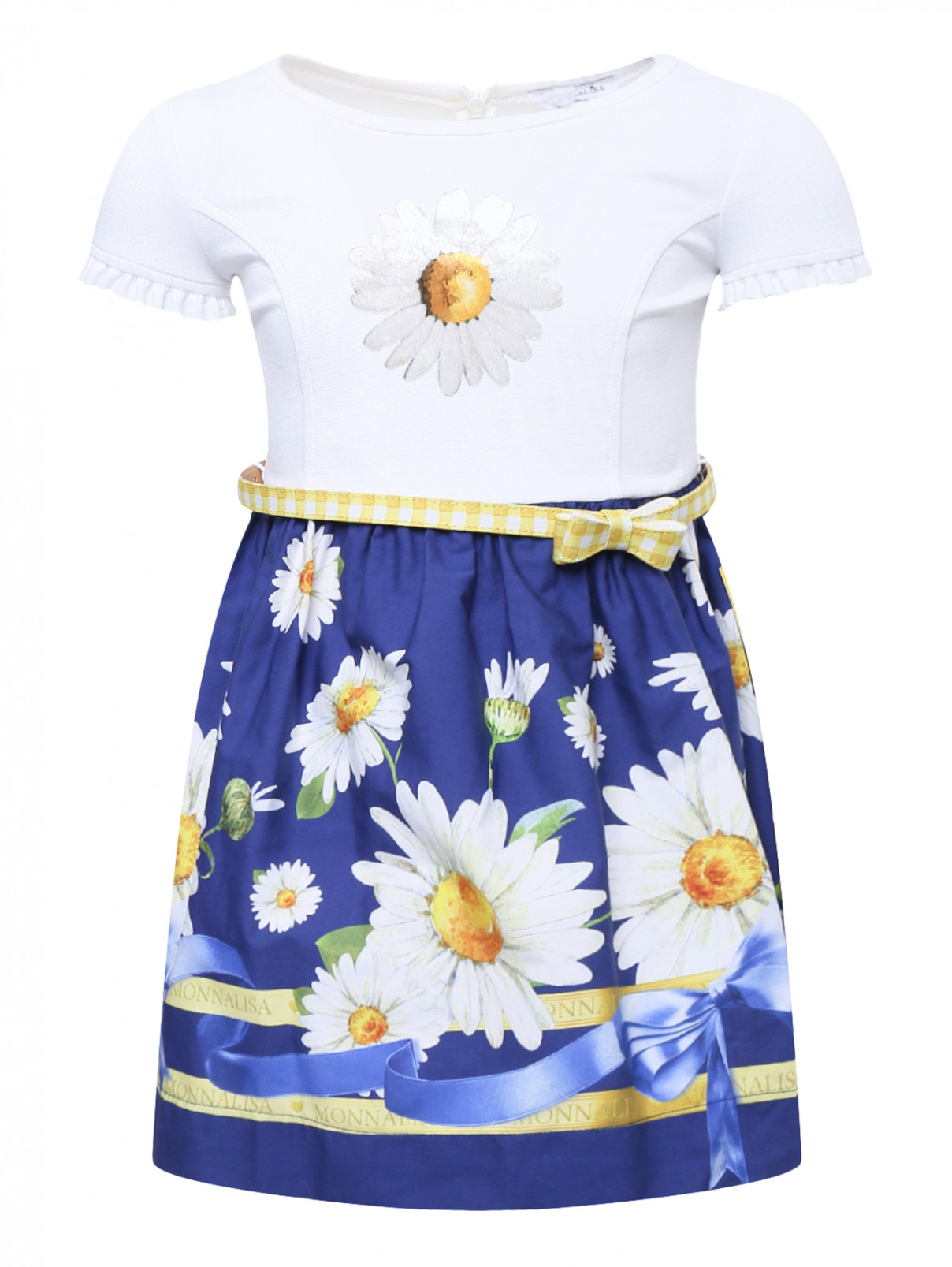 Платье трикотажное с хлопковой юбкой MONNALISA  –  Общий вид  – Цвет:  Мультиколор