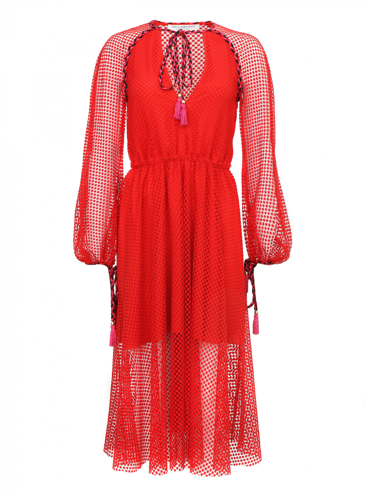 Платье миди с бантом Philosophy di Lorenzo Serafini  –  Общий вид  – Цвет:  Красный