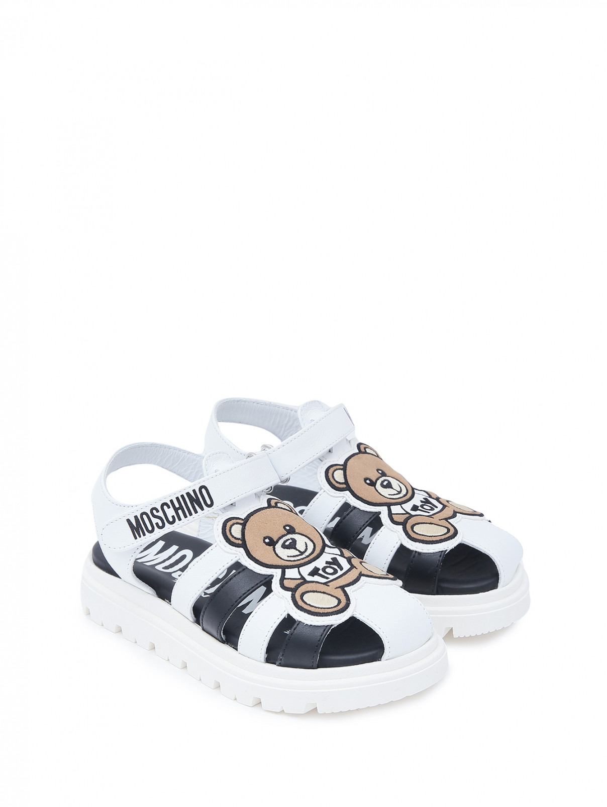 Сандалии из кожи с аппликацией Moschino  –  Общий вид  – Цвет:  Белый