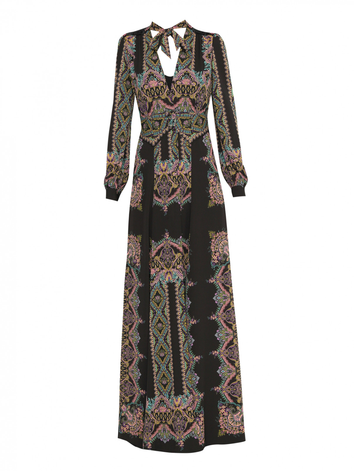 Платье-макси на бретелях с накидкой из ткани с принтом Etro  –  Общий вид  – Цвет:  Черный