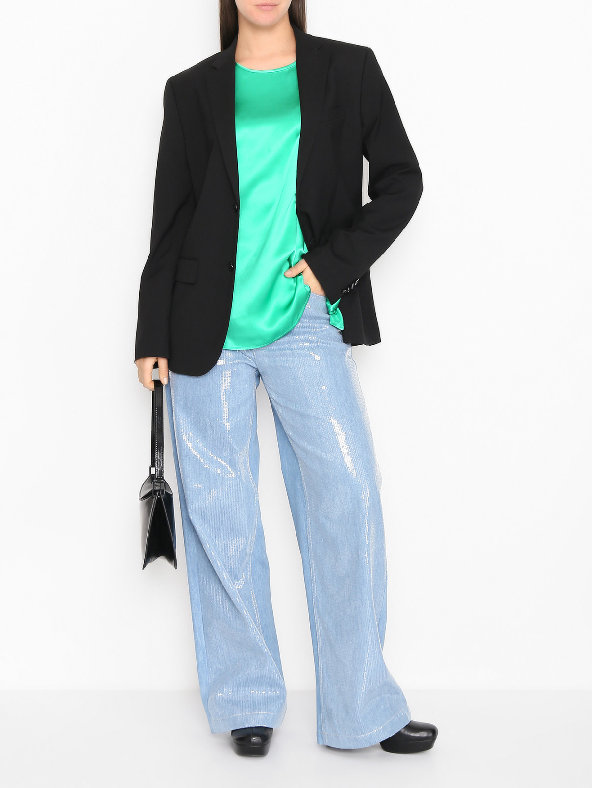 Однотонная блуза из шелка Marina Rinaldi  –  МодельОбщийВид  – Цвет:  Зеленый