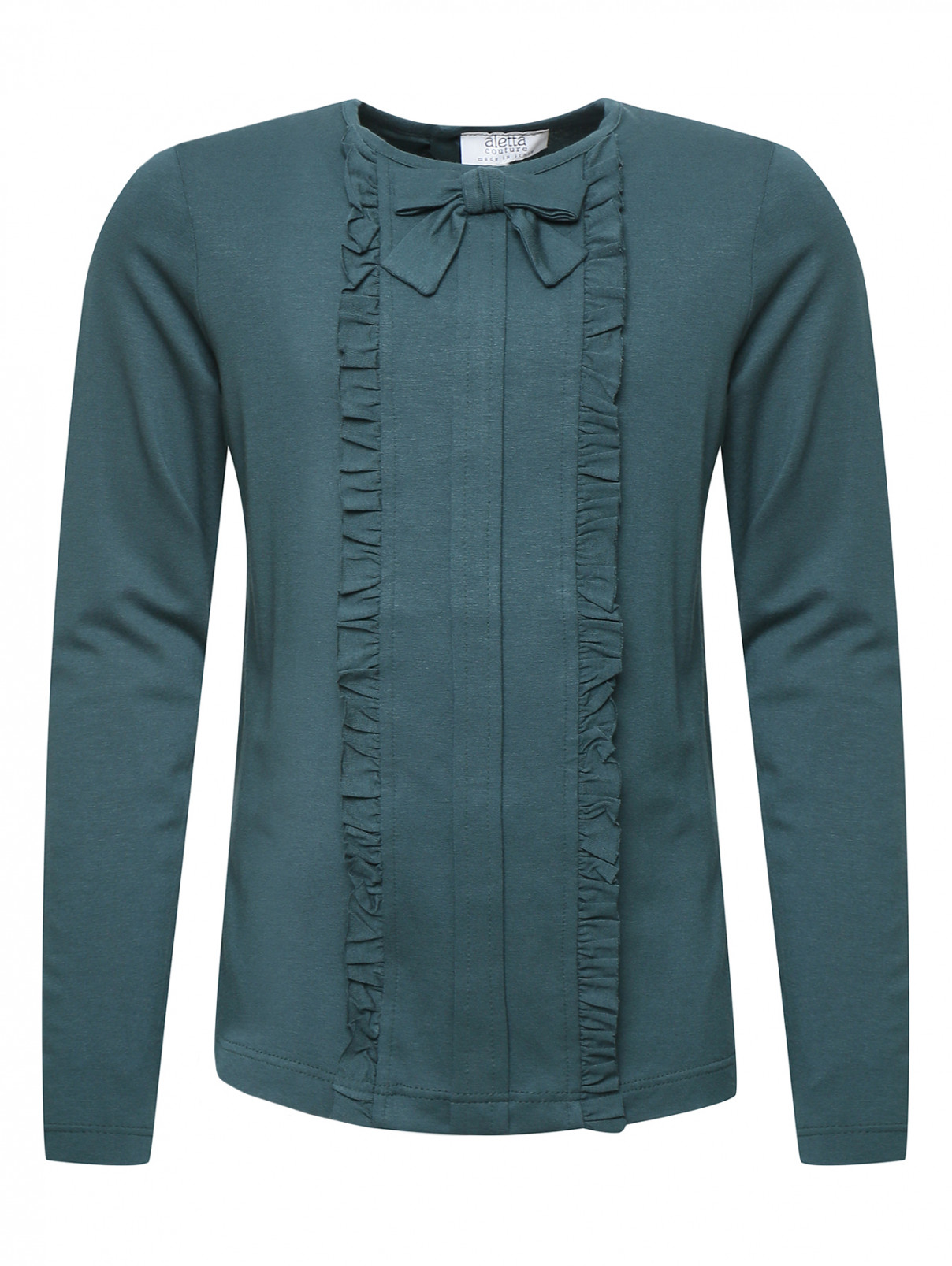 Блуза трикотажная с оборками Aletta Couture  –  Общий вид  – Цвет:  Зеленый