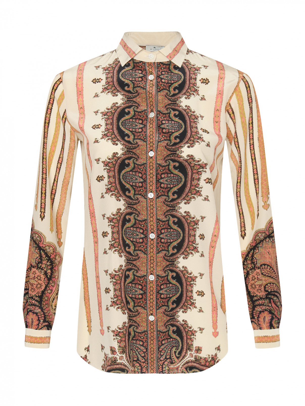 Шелковая блуза с узором Etro  –  Общий вид  – Цвет:  Бежевый