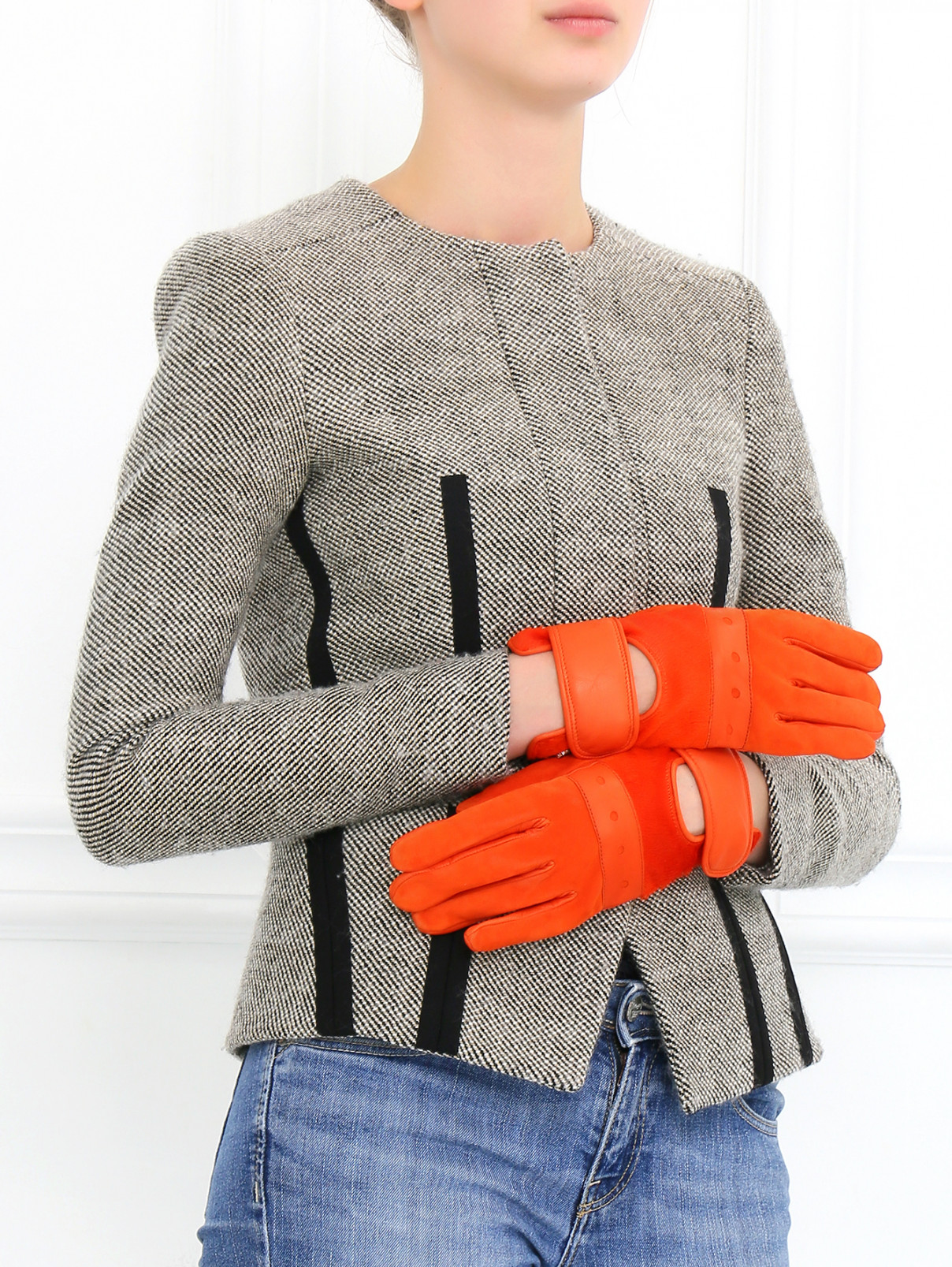 Перчатки из кожи  с отделкой Sportmax  –  Модель Общий вид  – Цвет:  Оранжевый