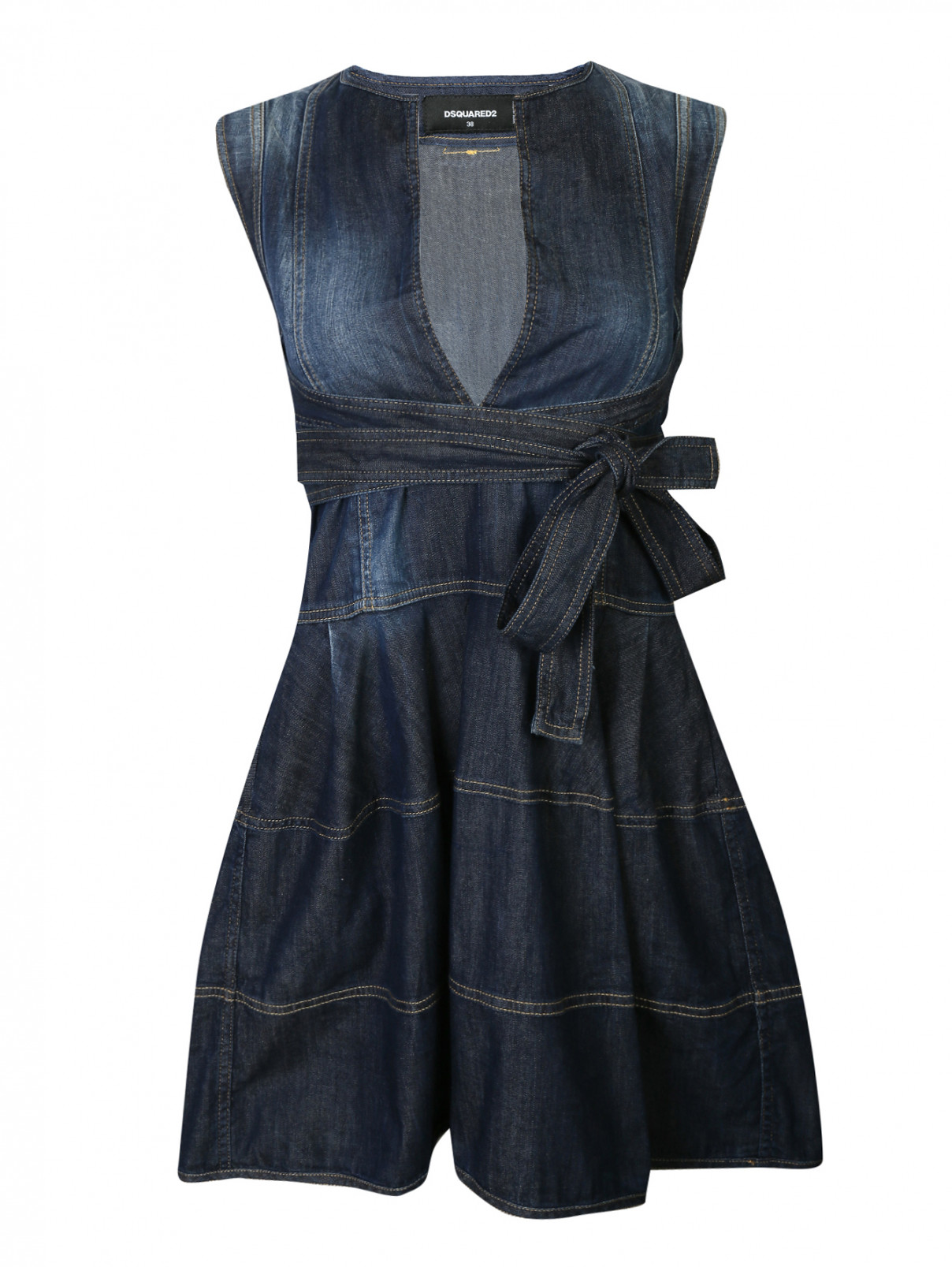 Платье-мини из денима без рукавов Dsquared2  –  Общий вид  – Цвет:  Синий