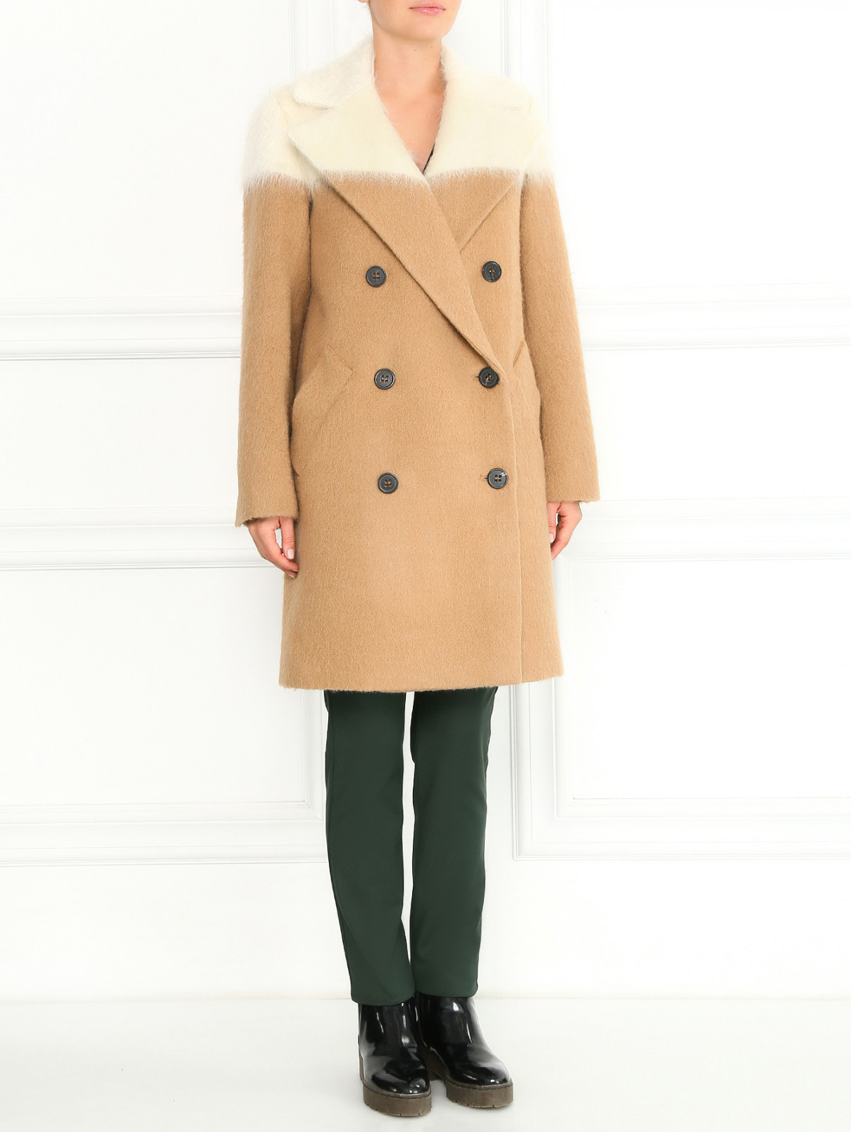 Двубортное пальто из шерсти и мохера Sportmax  –  Модель Общий вид  – Цвет:  Бежевый
