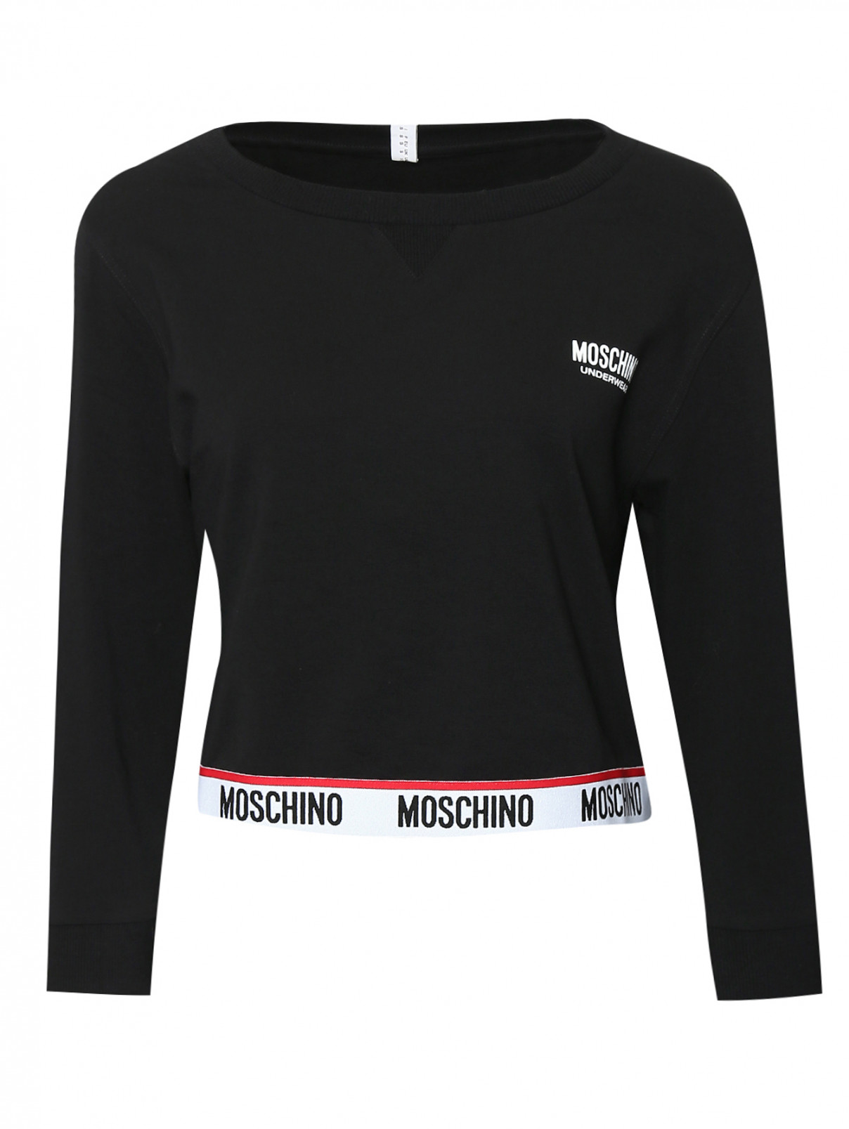 Свитшот из хлопка с рисуном на резинке Moschino Underwear  –  Общий вид  – Цвет:  Черный