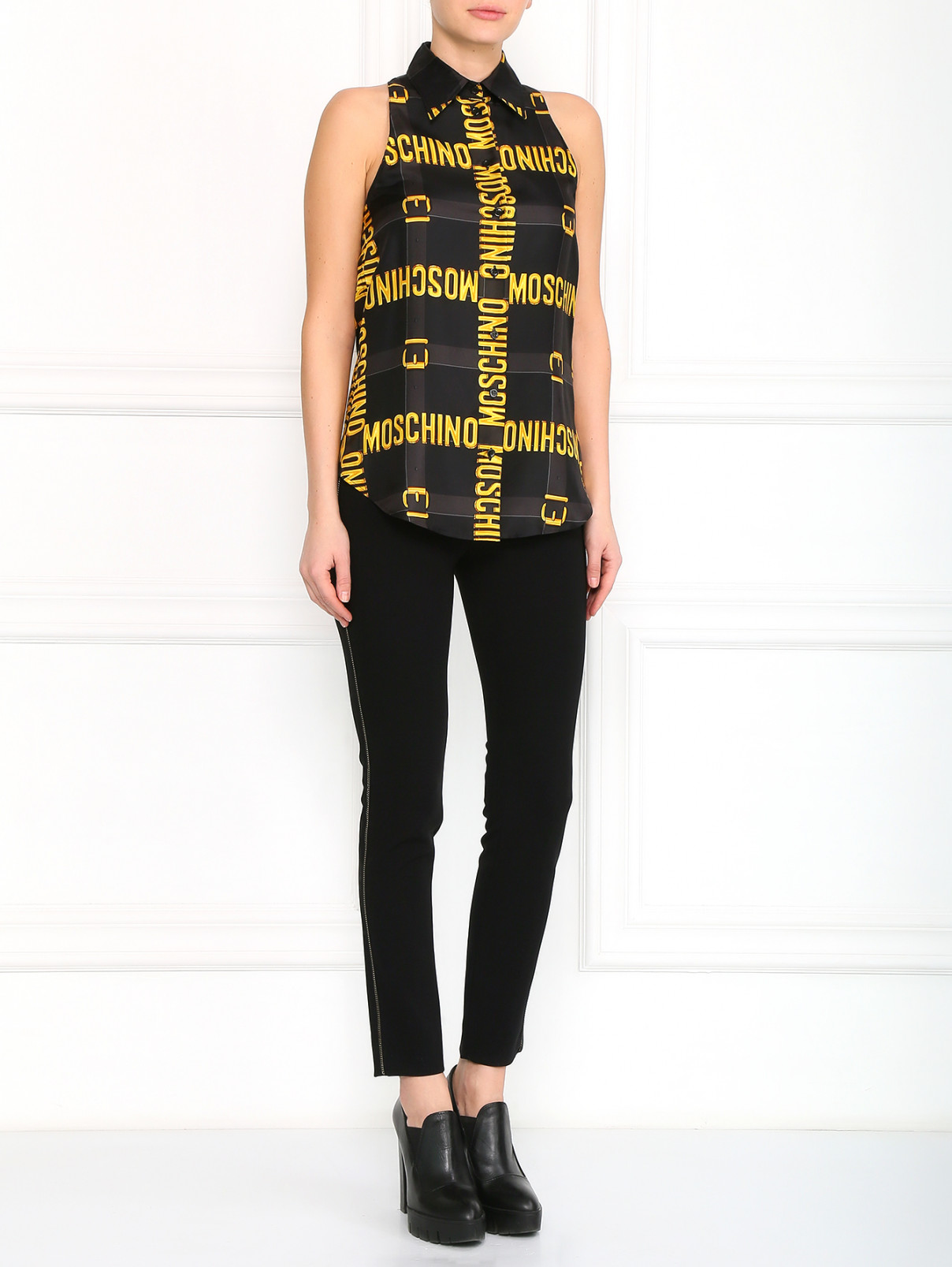 Блуза из шелка с принтом Moschino  –  Модель Общий вид  – Цвет:  Черный