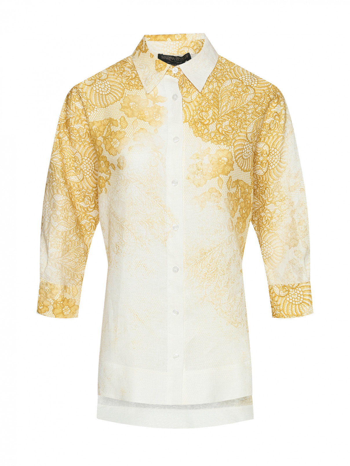 Рубашка из льна с узором Marina Rinaldi  –  Общий вид  – Цвет:  Белый