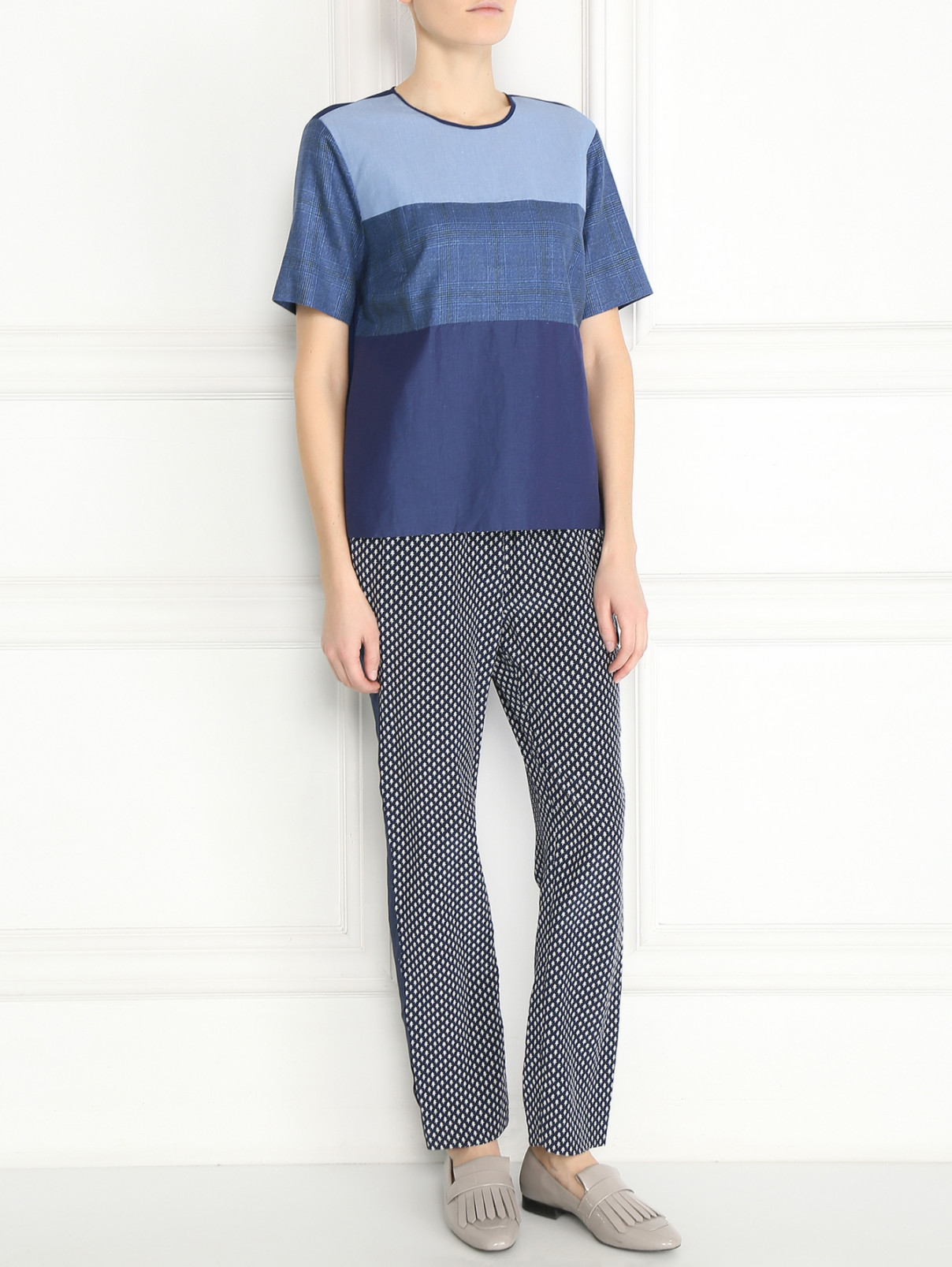 Блуза из льна и шелка Paul Smith  –  Модель Общий вид  – Цвет:  Синий
