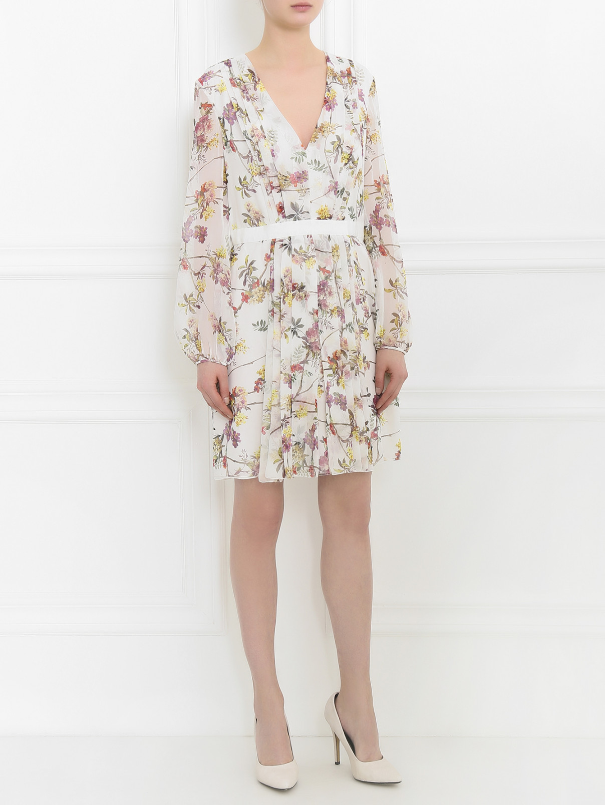 Платье-мини из шелка с цветочным узором Giambattista Valli  –  Модель Общий вид  – Цвет:  Узор