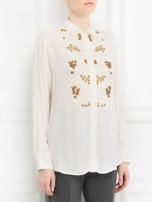 Блуза с аппликацией декорированная бисером - Модель Верх-Низ