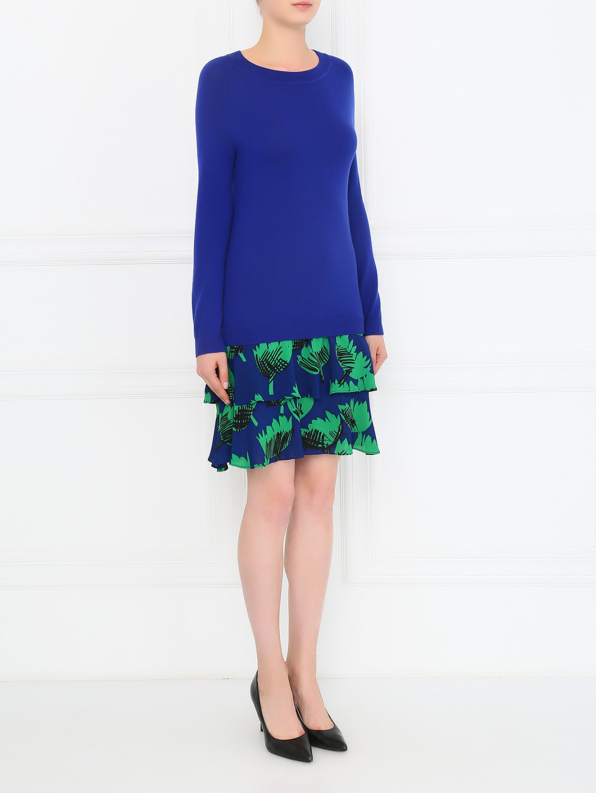 Платье из шерсти с асимметричным низом Moschino Boutique  –  Модель Общий вид  – Цвет:  Синий