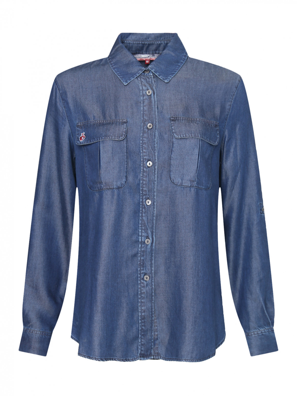Рубашка с накладными карманами и вышивкой BOSCO  –  Общий вид  – Цвет:  Синий