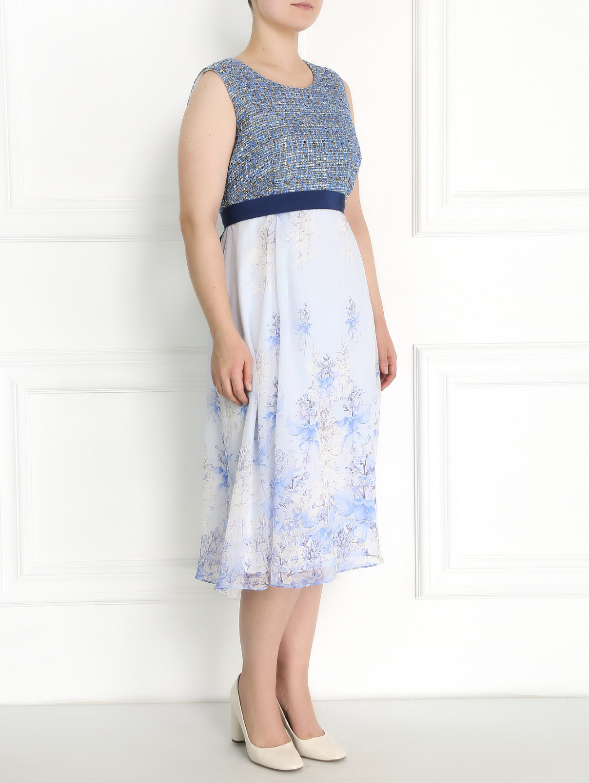 Платье из комбинированной ткани с цветочным узором Marina Rinaldi  –  Модель Общий вид  – Цвет:  Узор