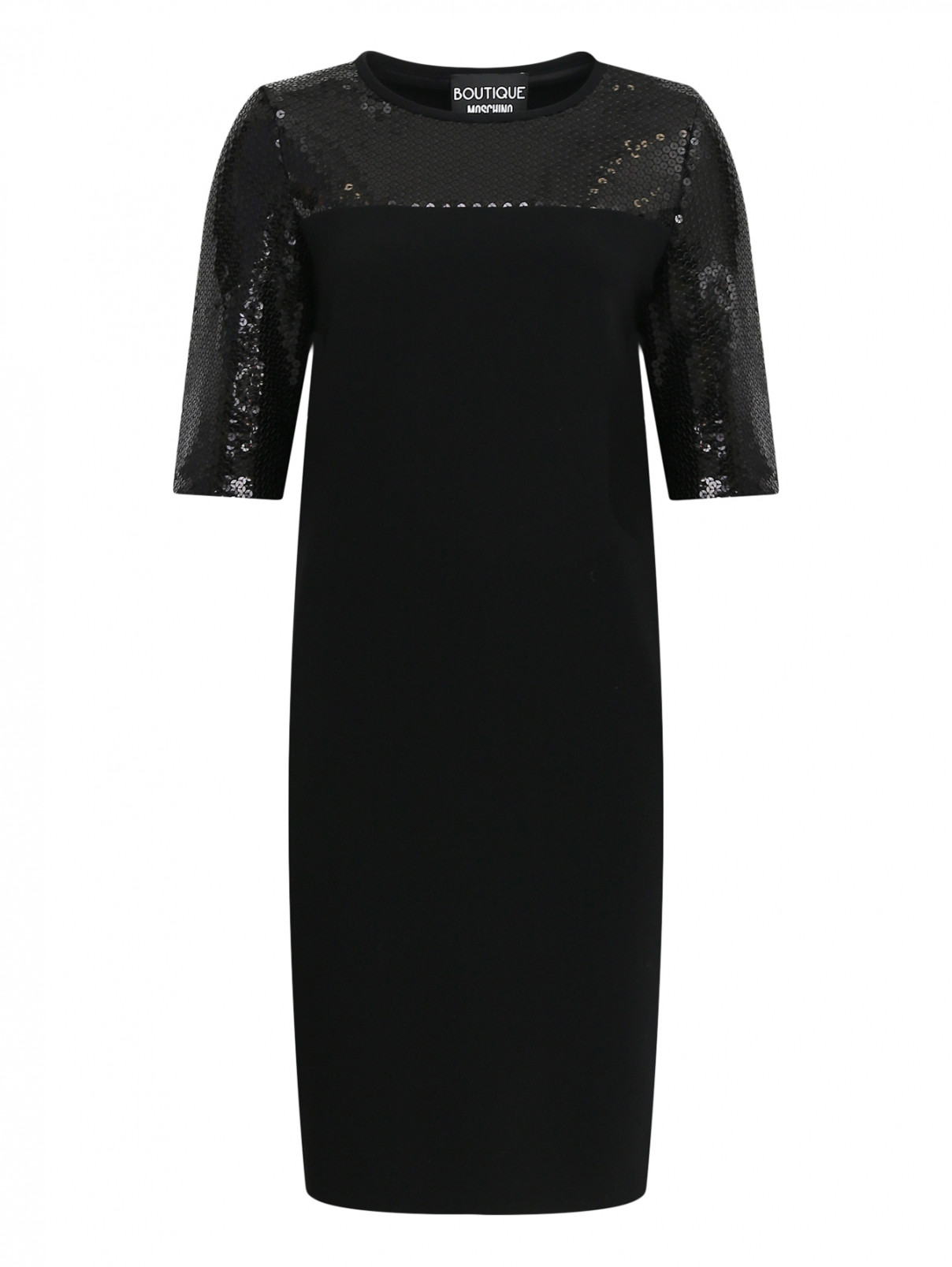 Платье прямого кроя декорированное пайетками Moschino Boutique  –  Общий вид  – Цвет:  Черный