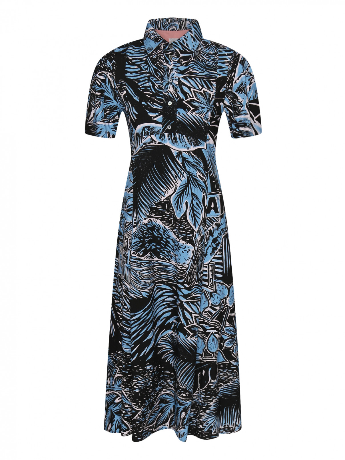 Трикотажное платье миди с цветочным принтом Paul Smith  –  Общий вид  – Цвет:  Синий