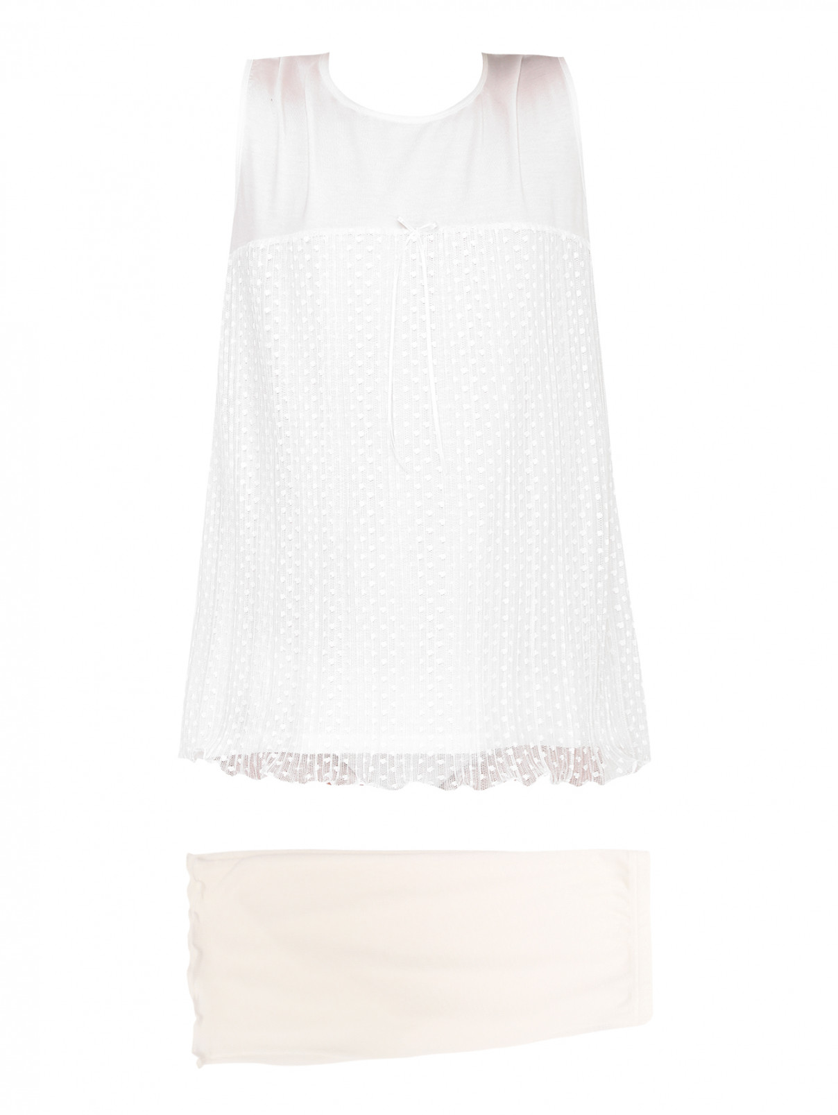 Пижама хлопковая с декором плиссэ La Perla  –  Общий вид  – Цвет:  Белый
