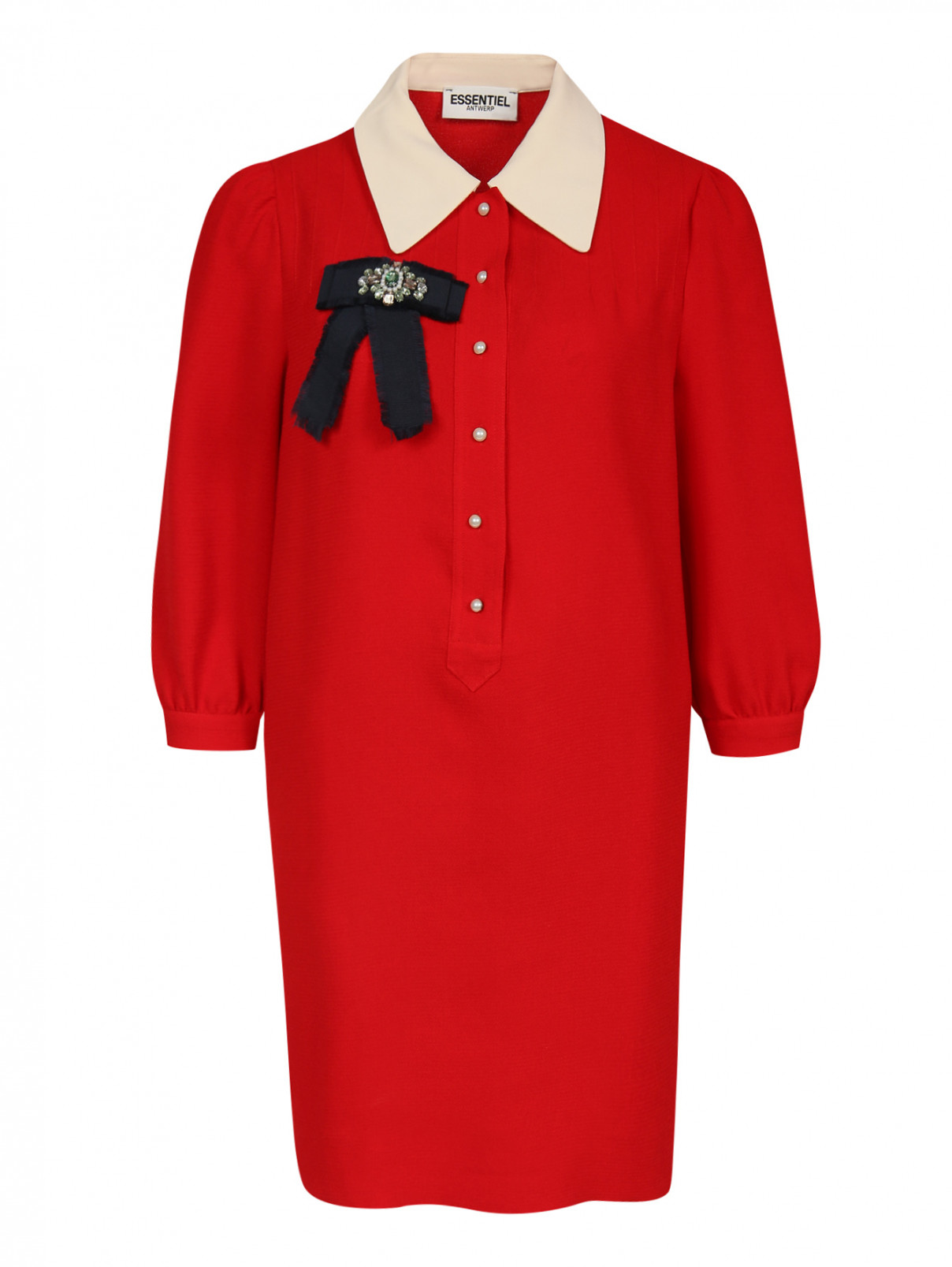 Платье-мини свободного кроя с контрастной отделкой Essentiel Antwerp  –  Общий вид  – Цвет:  Красный