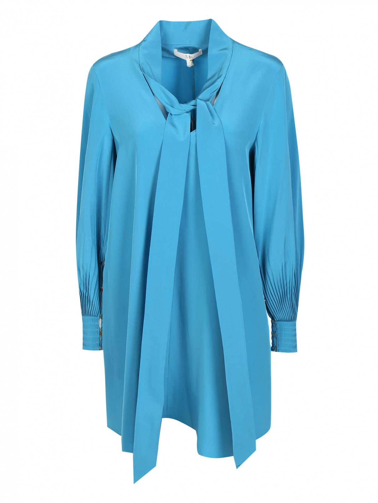 Платье мини из шелка свободного кроя с бантом TIBI  –  Общий вид  – Цвет:  Синий