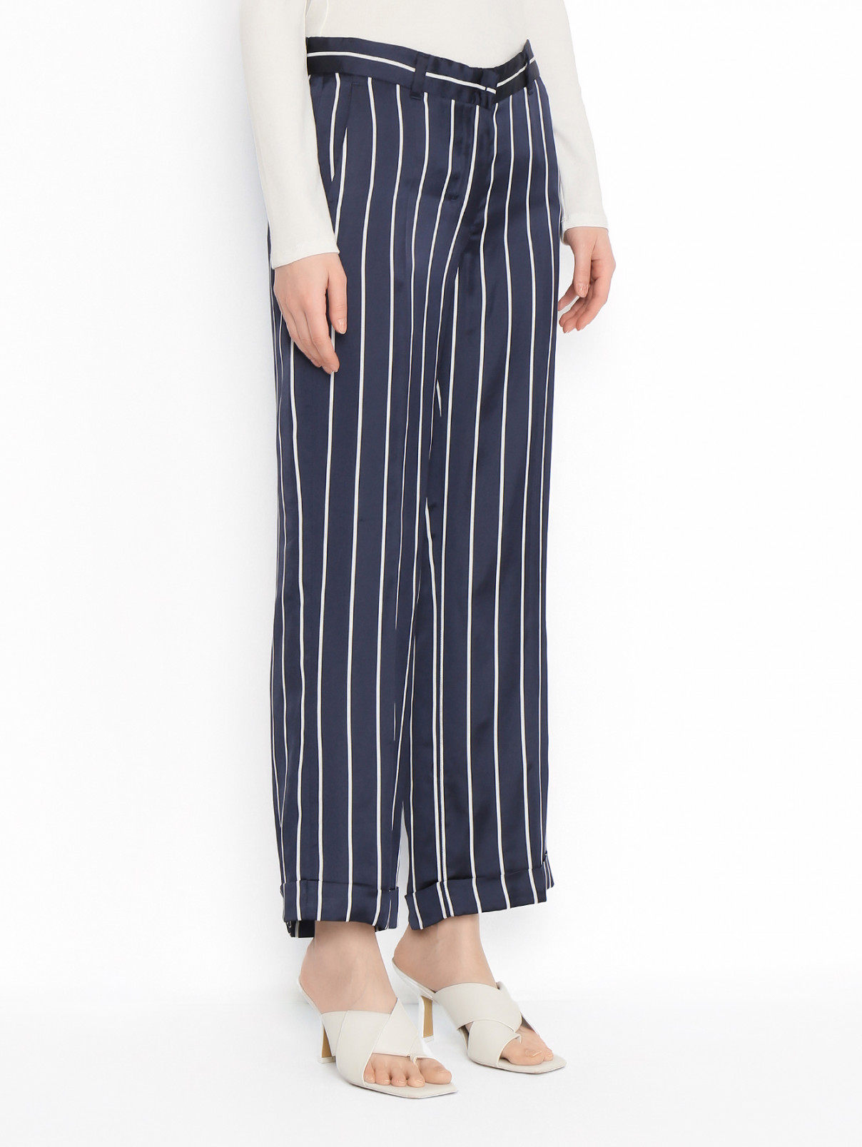 Укороченные брюки в полоску S Max Mara  –  МодельВерхНиз  – Цвет:  Синий