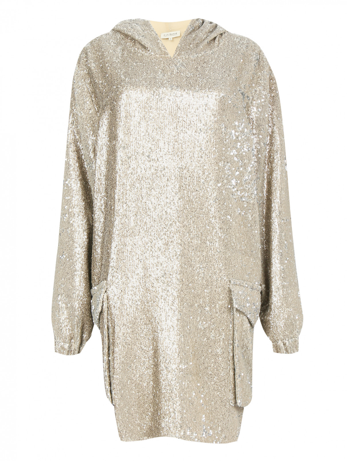 Платье-мини свободного кроя декорированное пайетками A La Russe  –  Общий вид  – Цвет:  Золотой
