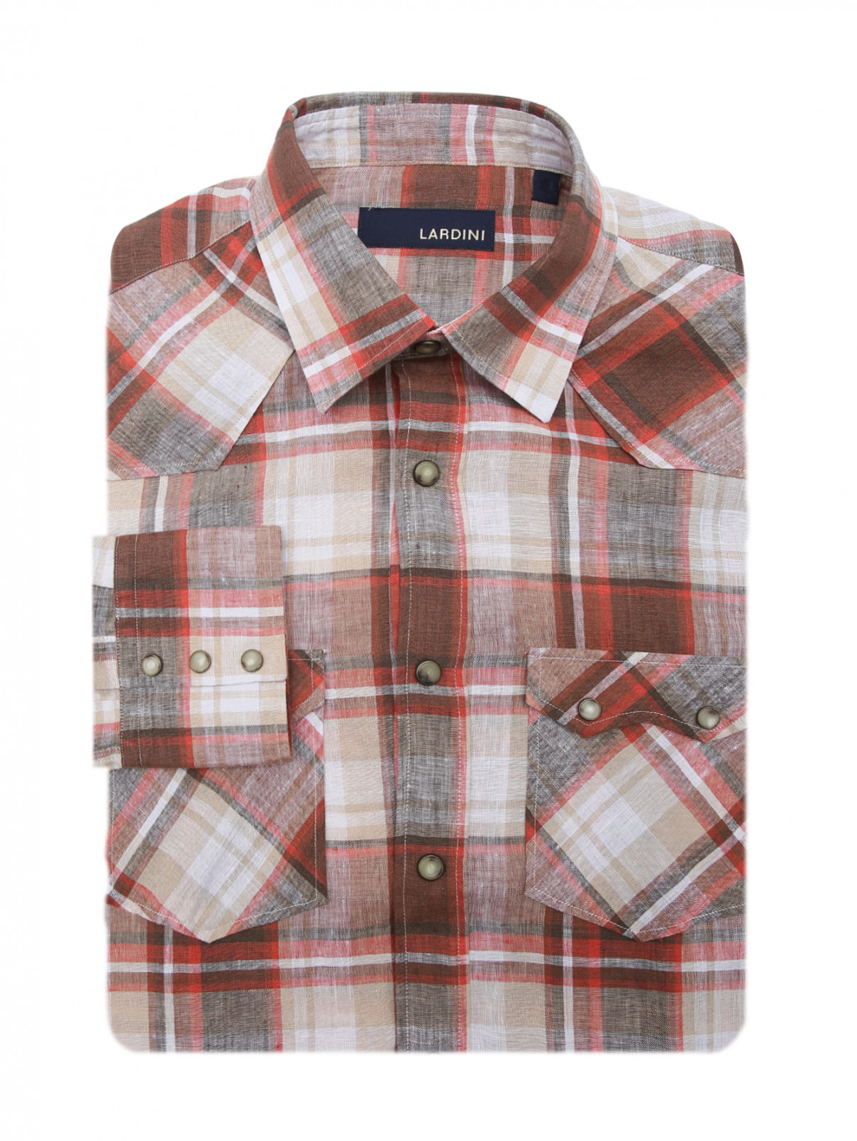 Рубашка из льна с узором "клетка" LARDINI  –  Общий вид  – Цвет:  Коричневый