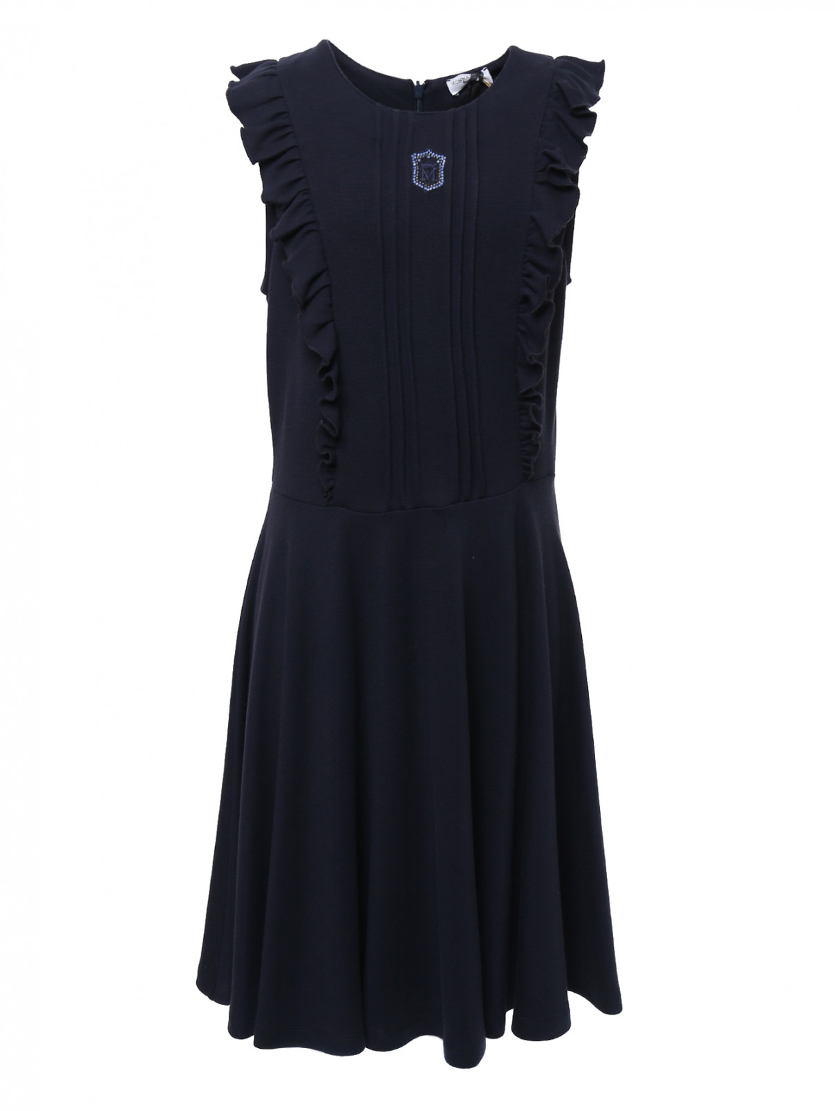 Платье трикотажное с оборками MONNALISA  –  Общий вид  – Цвет:  Синий