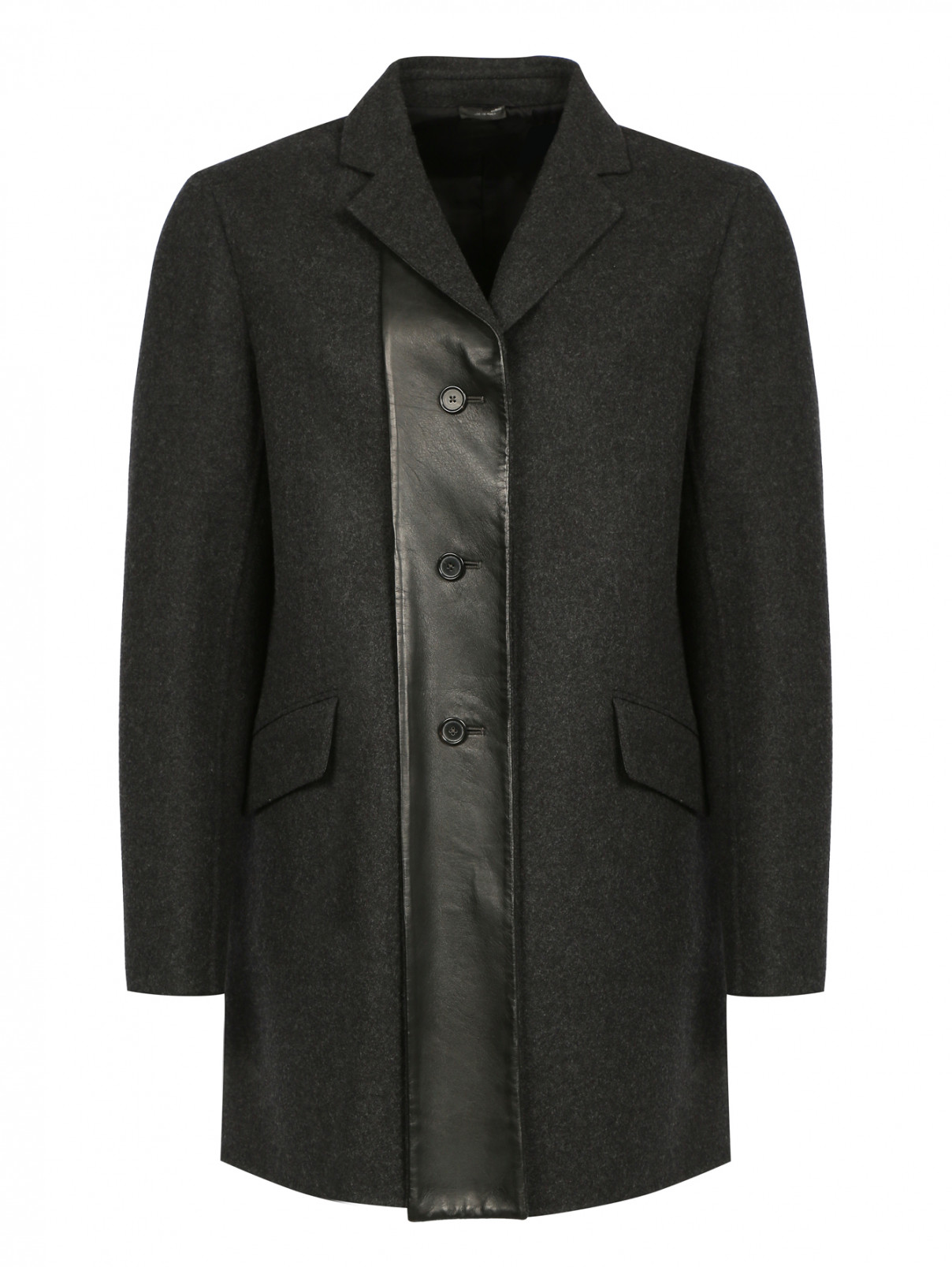 Пальто из шерсти с кожаной вставкой Jil Sander  –  Общий вид  – Цвет:  Серый
