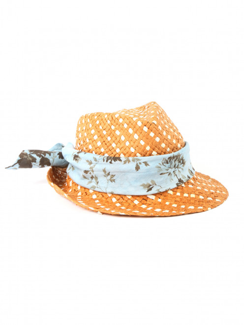 Шляпа соломенная украшенная хлопковым платком - Общий вид