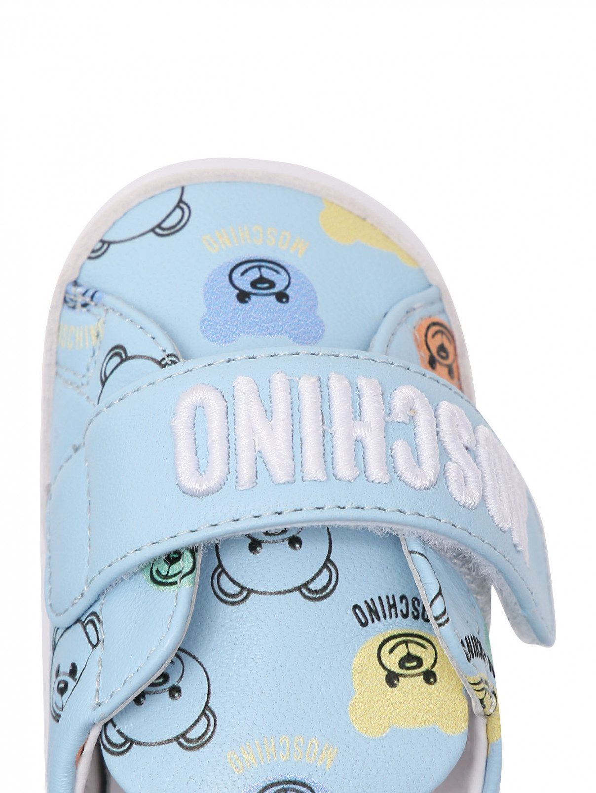Кожаные пинетки на липучке Moschino  –  Обтравка3  – Цвет:  Синий